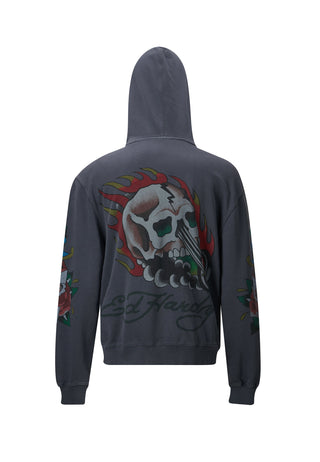 Mens Skull-Rider Graphic Zip Through Hoodie - Black