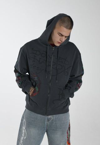 Mens Skull-Rider Graphic Zip Through Hoodie - Black