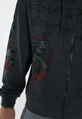 Mens Skull-Rider Graphic Zip Through Hoodie - Black