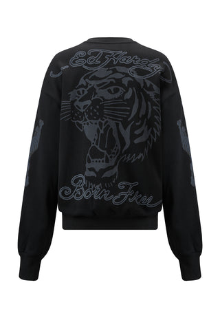 Womens Tiger-Free Graphic Relaxed Crew Neck Sweatshirt - Black