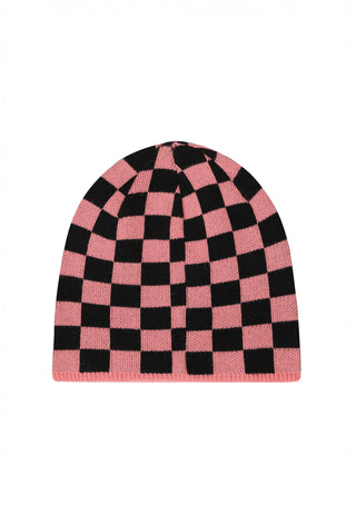 Unisex Checkered-Tiger Beanie Hat - Pink/Black
