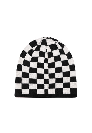 Unisex Checkered-Tiger Beanie Hat - White/Black