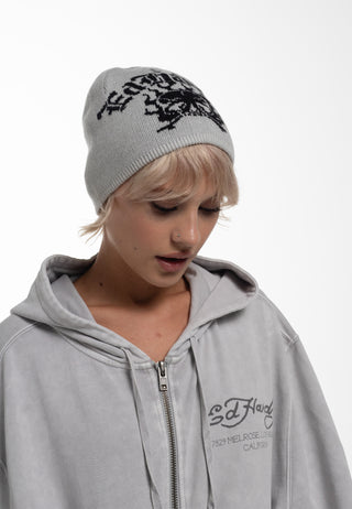 Cappello unisex con teschio gotico in fiamme - grigio mélange