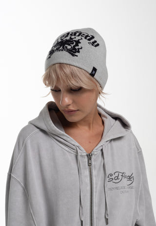 Cappello unisex con teschio gotico in fiamme - grigio mélange