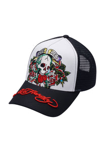 Unisex Love-Dies Twill Front Mesh Trucker - White/Black