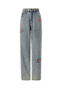 Damen-Jeans „Blooming Death“ mit entspannter Denim-Hose – Blau
