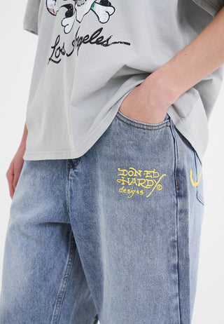 Pantalones cortos tipo jorts de mezclilla relajados Born Wild para mujer - Bleach