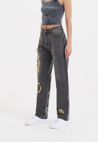 Calça jeans feminina Born-Wild com ajuste relaxado - Preto