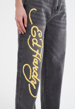 Calça jeans feminina Born-Wild com ajuste relaxado - Preto