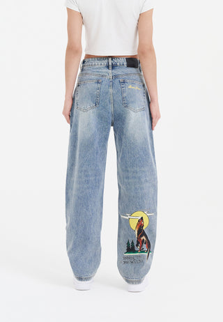 Calça jeans feminina Born-Wild com ajuste relaxado - Bleach