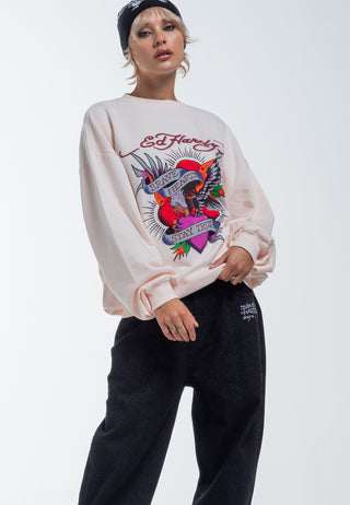 Damen Brave Heart Graphic Relaxed Rundhals-Sweatshirt – Rosa