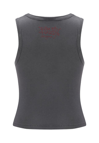 Womens Butterfly Of Death Cropped Vest Top - Charcoal