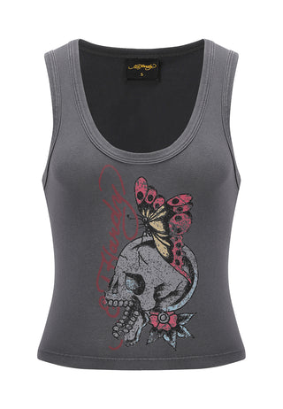 Womens Butterfly Of Death Cropped Vest Top - Charcoal