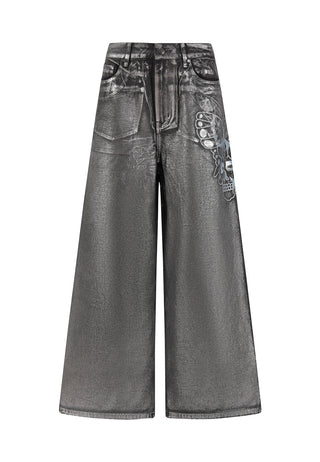 Womens Butterfly Skull Metallic Xxtra Denim Trousers Jeans - Black