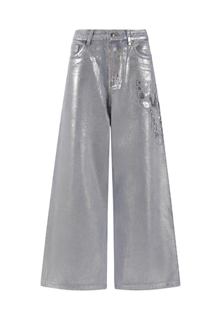 Womens Butterfly Skull Metallic Xxtra Denim Trousers Jeans - Bleach