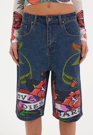 Damskie spodenki jeansowe Jorts Cherry Love Bomb Relaxed - Indygo