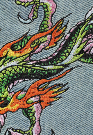 Dame Crawling Dragon Denim Miniskjørt - Blå