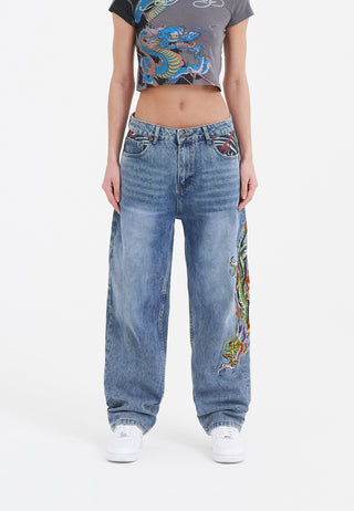 Dame Crawling Dragon Relaxed Fit Denim Bukser Jeans - Bleach