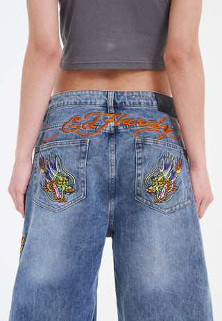 Dame Crawling Dragon Relaxed Fit Denim Bukser Jeans - Bleach