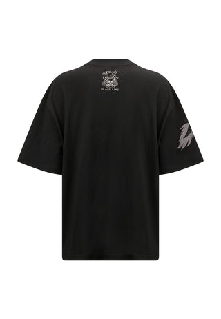 Damska koszulka o swobodnym kroju z pełzającym smokiem - czarna