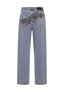 Jeans da donna in denim rilassato Crystal Crawler Diamante - Candeggina