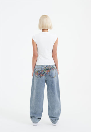 Damen-Jeans „Crystal Crawler Diamante“ mit entspannter Denim-Hose – gebleicht