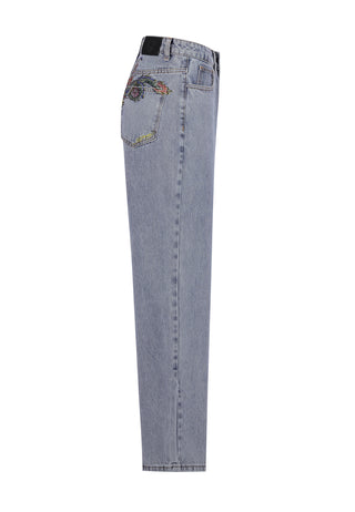Dame Crystal Crawler Diamante Relaxed Denim Bukser Jeans - Bleach