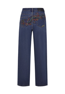 Damen-Jeans „Crystal Crawler Diamante“ aus entspanntem Denim – Indigo