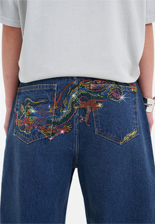 Damen-Jeans „Crystal Crawler Diamante“ aus entspanntem Denim – Indigo