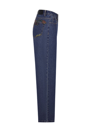 Dame Crystal Crawler Diamante Relaxed Denim Bukser Jeans - Indigo