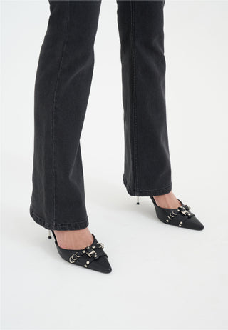 Womens Crystal Koi Flared Denim Trousers Jeans - Black