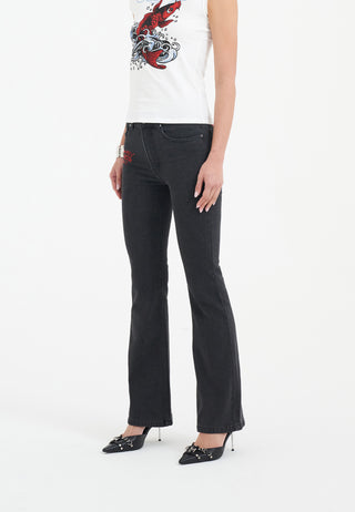Damen-Jeans „Crystal Koi“ aus ausgestelltem Denim – Schwarz