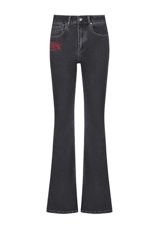 Jeans da donna in denim svasato Crystal Koi - Nero