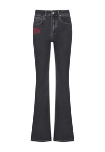 Jeans da donna in denim svasato Crystal Koi - Nero