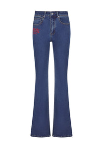 Damskie jeansy z rozszerzanymi nogawkami Crystal Koi – Indygo