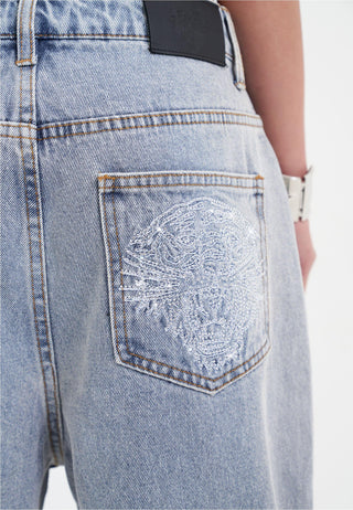 Damen-Jeans „Crystal Roar Diamante“ mit entspannter Denim-Hose – gebleicht