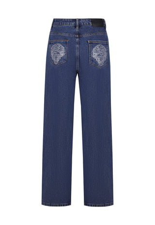 Dame Crystal Roar Diamante Relaxed Denim Bukser Jeans - Indigo