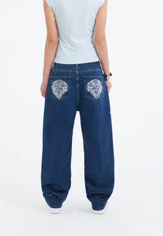 Jeans da donna in denim rilassato Crystal Roar Diamante - Indaco