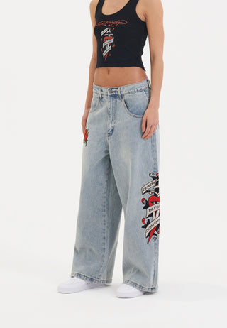 Womens Death Before Dishonor Xtra Oversized Denim Trousers Jeans - Blue