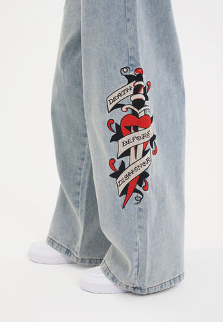 Womens Death Before Dishonor Xtra Oversized Denim Trousers Jeans - Blue