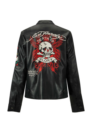 Womens Death Or Glory Vegan Leather Biker Jacket - Svart
