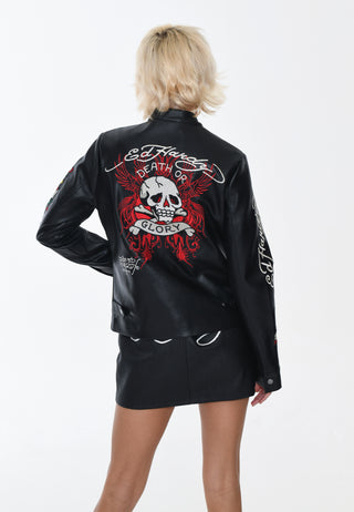 Womens Death Or Glory Vegan Leather Biker Jacket - Svart