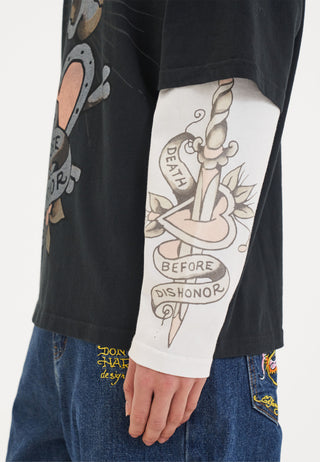 Lässiges T-Shirt-Oberteil „Death and Dishonor“ mit zwei Ärmeln für Damen
