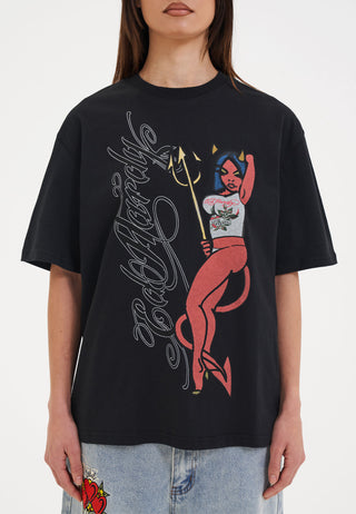 Womens Devil In Details Entspanntes T-Shirt-Oberteil - Schwarz