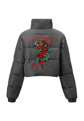 Drag-Rose Cropped Puffer-jakke til kvinder - grå