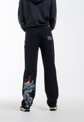 Damskie jeansy Dragon Flame z prostymi nogawkami - czarne