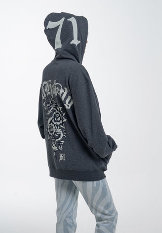Dragon Rose-hoodie met rits voor dames - gemêleerd houtskool