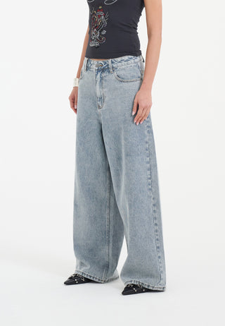 Pantaloni jeans da donna in denim Xtra con teschio aquila aquila - candeggina