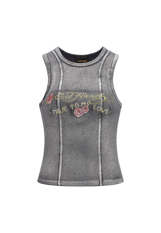 Womens Ed Hardy True Love Diamante Vest Top - Charcoal