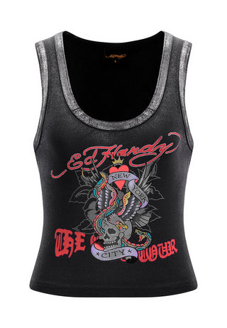 Womens Ed Nyc Skull Tour Vest Top - Black